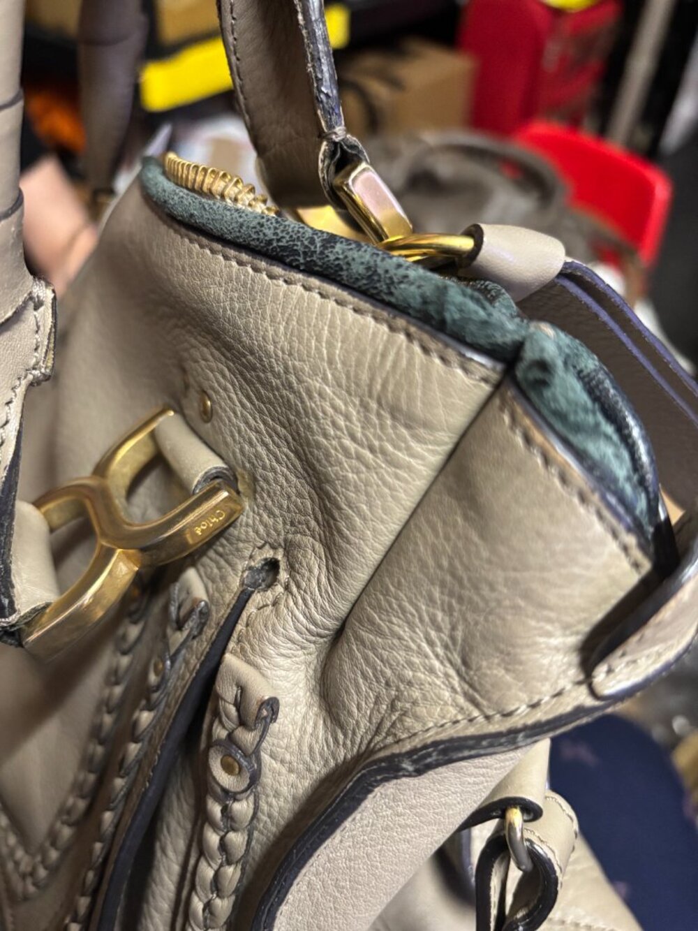 Chloe Marcie Gray Beige Leather Handbag-Authentic - Picture 5 of 9